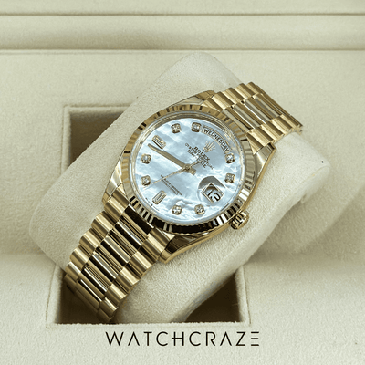 2023 ROLEX DAY-DATE 36 MOTHER OF PEARL DIAL DIAMOND MARKERS 128238