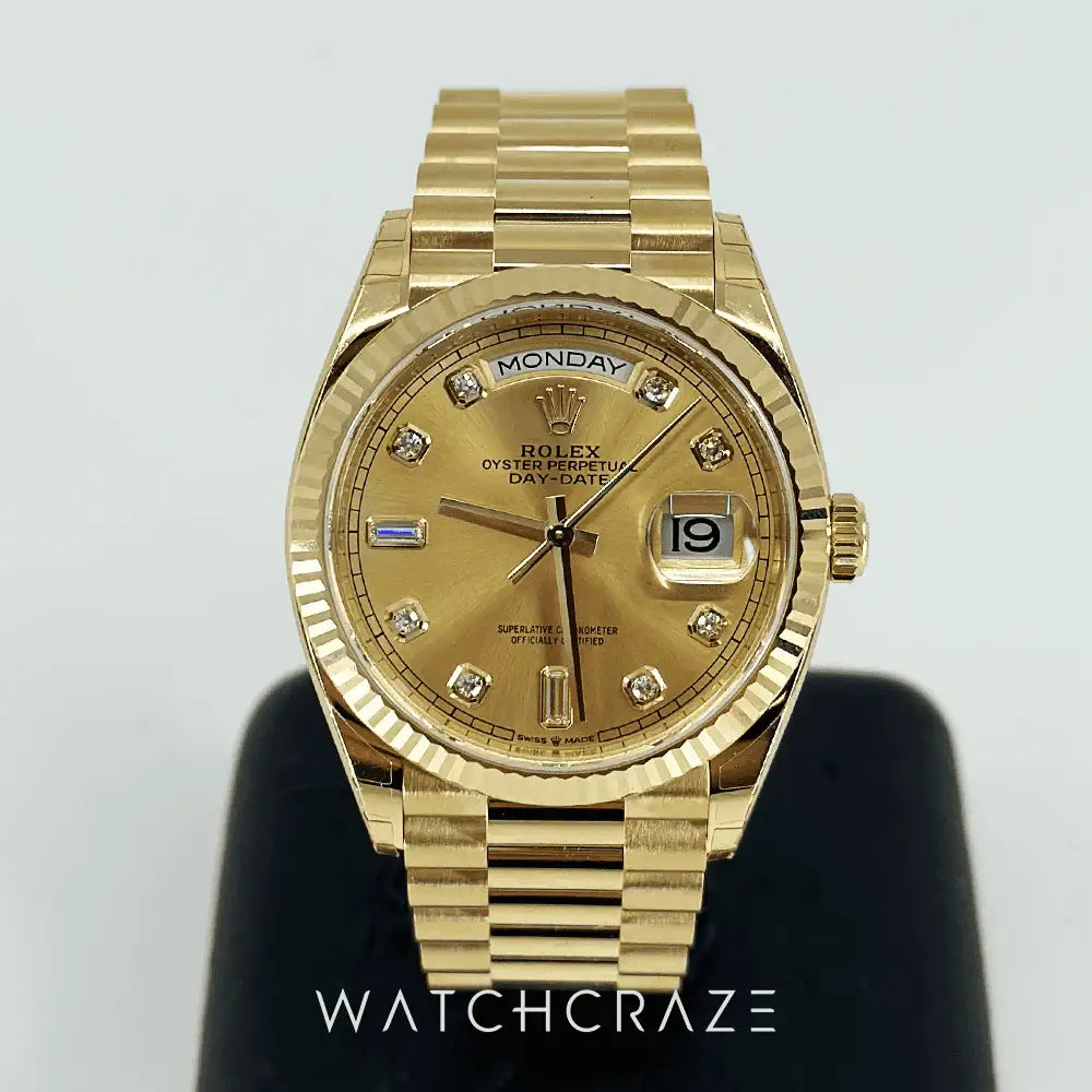 2023 ROLEX DAY-DATE 36MM CHAMPAGNE DIAL DIAMOND MARKERS 128238