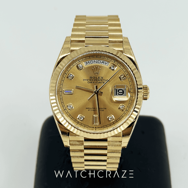 2023 ROLEX DAY-DATE 36MM CHAMPAGNE DIAL DIAMOND MARKERS 128238