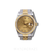 1988 ROLEX DATE-JUST 36 TWO TONE CHAMPAGNE DIAMOND MARKERS 16233