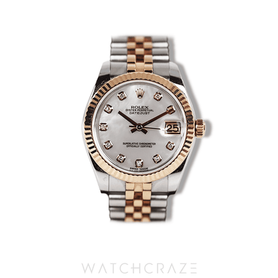 2015 ROLEX DATE-JUST 31 ROSE GOLD TWO TONE MOTHER OF PEARL DIAL 178271