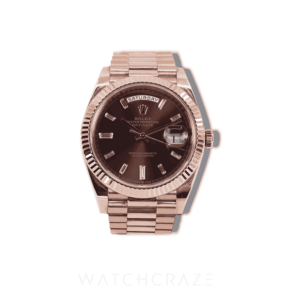 2019 ROLEX DAY-DATE ROSE GOLD DIAMOND MARKERS CHOCOLATE DIAL 40MM 228235