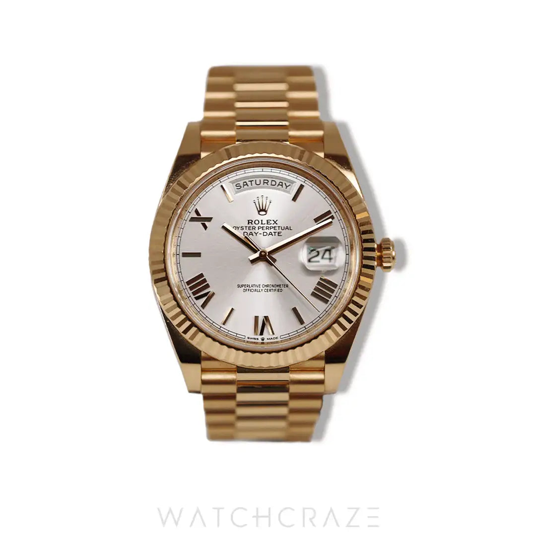 2023 ROLEX DAY-DATE YELLOW GOLD SILVER DIAL 40MM 228238