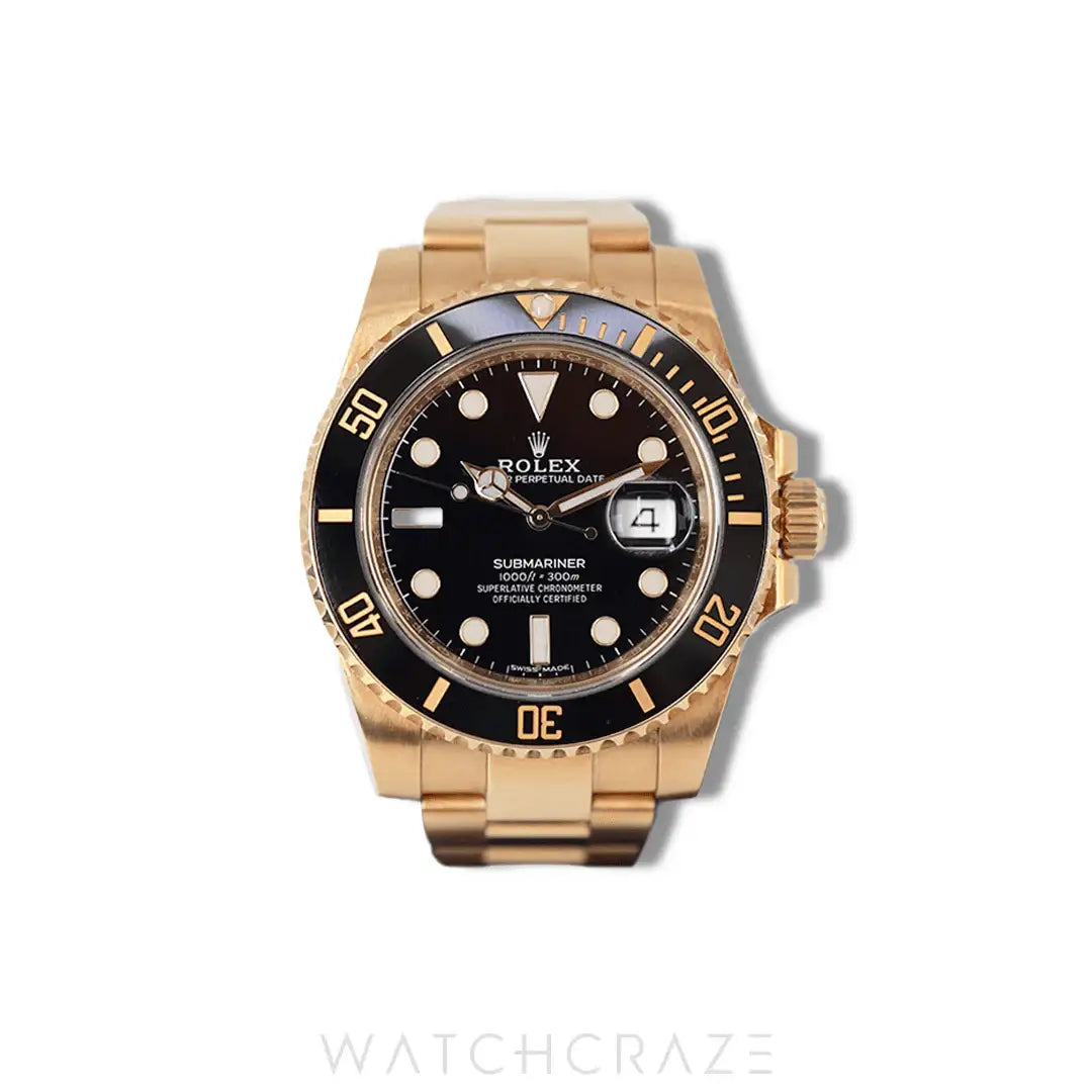 2018 ROLEX SUBMARINER BLACK DIAL YELLOW GOLD 40MM 116618LN