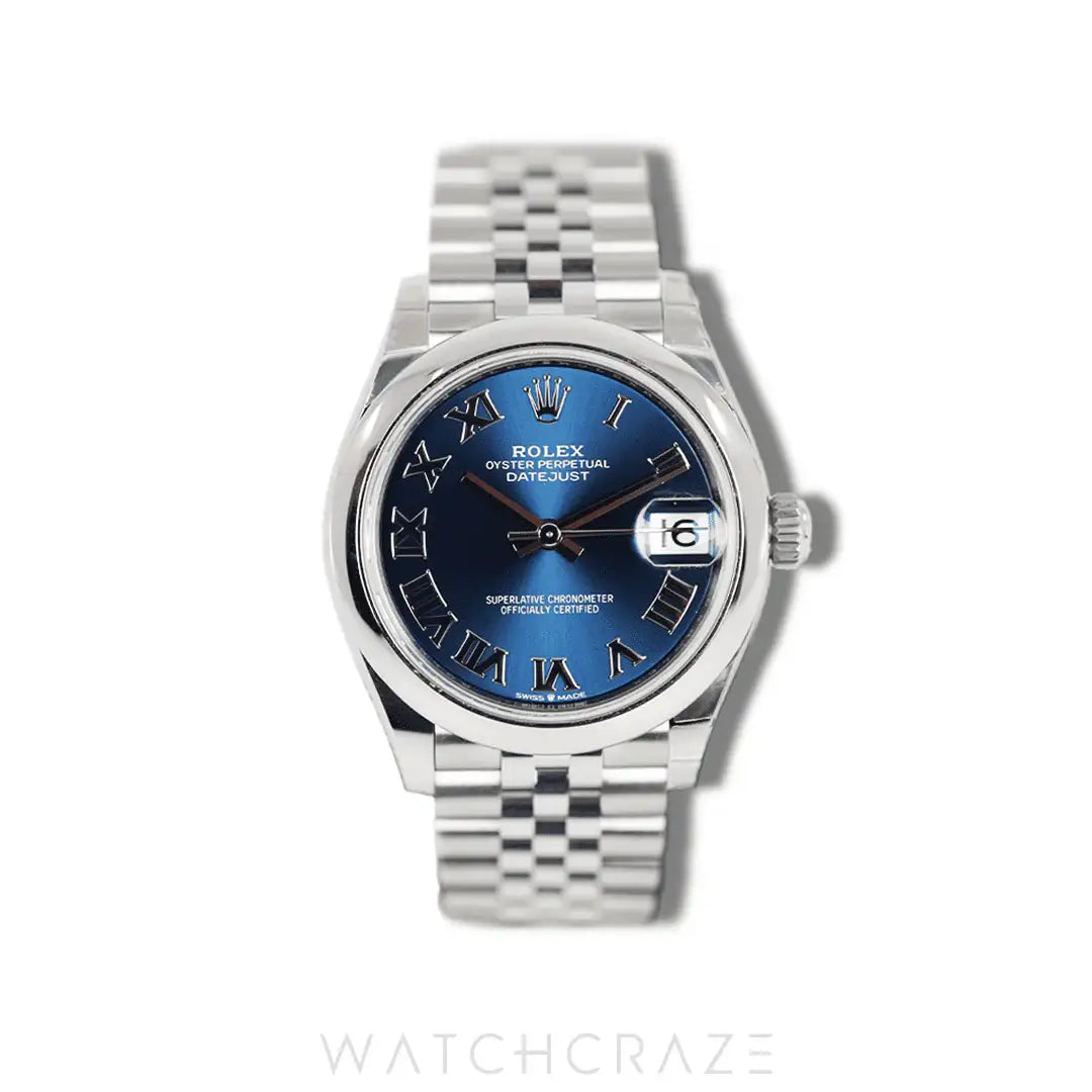 2024 ROLEX DATE-JUST STEEL BLUE DIAL ROMAN NUMERALS 31MM 278240