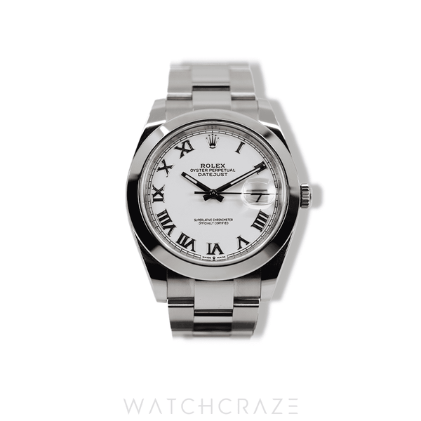 2020 ROLEX DATEJUST WHITE ROMAN DIAL STEEL 41MM 126300