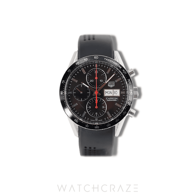 TAG HEUER CAREERA CALIBRE 16 BLACK DIAL RUBBER STRAP CV201AH.FT6014