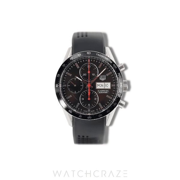 TAG HEUER CAREERA CALIBRE 16 BLACK DIAL RUBBER STRAP CV201AH.FT6014