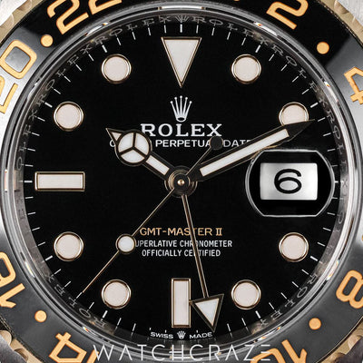 2023 ROLEX GMT-MASTER II TWO TONE YELLOW GOLD AND STEEL BLACK DIAL 40MM 126713GRNR