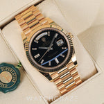 2023 ROLEX DAY-DATE YELLOW GOLD OYNX DIAL DIAMOND MARKERS 40MM 228238 DAYDATE