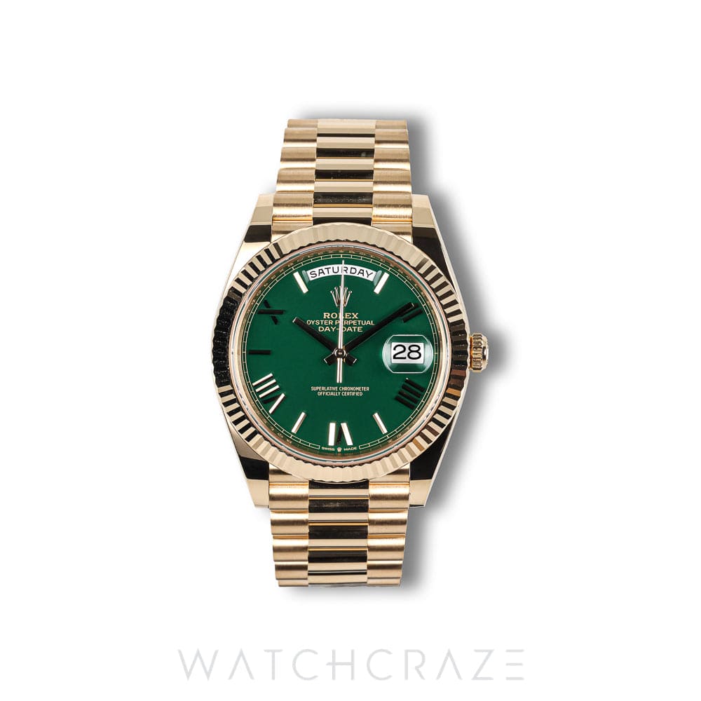 2026 ROLEX DAY-DATE YELLOW GOLD MONEY GREEN DIAL 40MM 228238