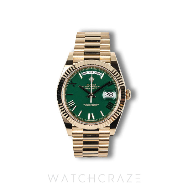 2026 ROLEX DAY-DATE YELLOW GOLD MONEY GREEN DIAL 40MM 228238