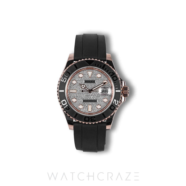 2020 ROLEX YACHTMASTER ROSE GOLD PAVE DIAMOND DIAL OYSTERFLEX 40MM 126655