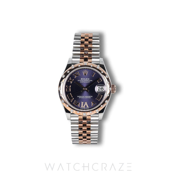 2020 ROLEX LADIES DATEJUST TWO TONE ROSE GOLD AND STEEL DIAMONDS BEZEL PURPLE DIAL 31MM 278341RBR