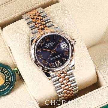 2020 ROLEX LADIES DATEJUST TWO TONE ROSE GOLD AND STEEL DIAMONDS BEZEL PURPLE DIAL 31MM 278341RBR