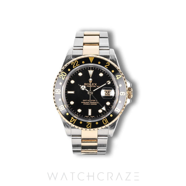 ROLEX GMT MASTER II TWO TONE YELLOW GOLD AND STEE BLACK DIAL 40MM 16713
