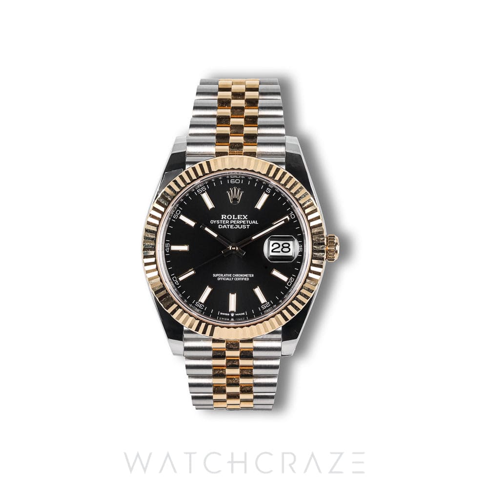 2025 ROLEX DATEJUST TWO TONE YELLOW GOLD AND STEEL WITH BLACK DIAL 41MM 126333
