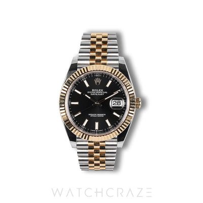 2025 ROLEX DATEJUST TWO TONE YELLOW GOLD AND STEEL WITH BLACK DIAL 41MM 126333