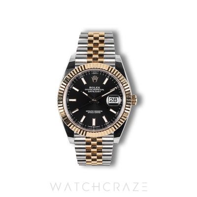2025 ROLEX DATEJUST TWO TONE YELLOW GOLD AND STEEL WITH BLACK DIAL 41MM 126333