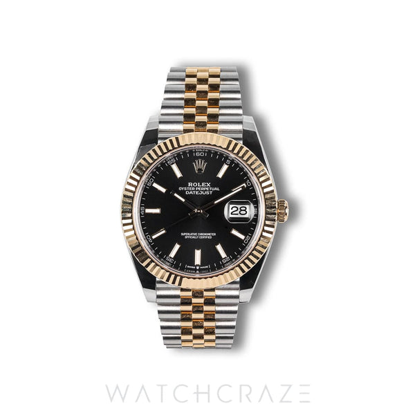 2025 ROLEX DATEJUST TWO TONE YELLOW GOLD AND STEEL WITH BLACK DIAL 41MM 126333
