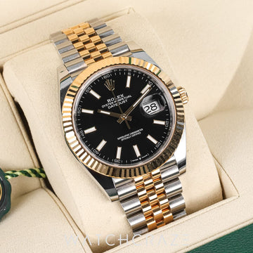 2025 ROLEX DATEJUST TWO TONE YELLOW GOLD AND STEEL WITH BLACK DIAL 41MM 126333
