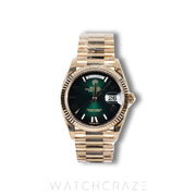2026 ROLEX DAY-DATE YELLOW GOLD GREEN ROMAN DIAL 36MM 128238