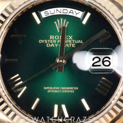 2026 ROLEX DAY-DATE YELLOW GOLD GREEN ROMAN DIAL 36MM 128238