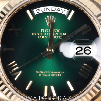 2026 ROLEX DAY-DATE YELLOW GOLD GREEN ROMAN DIAL 36MM 128238