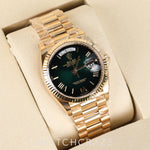 2026 ROLEX DAY-DATE YELLOW GOLD GREEN ROMAN DIAL 36MM 128238