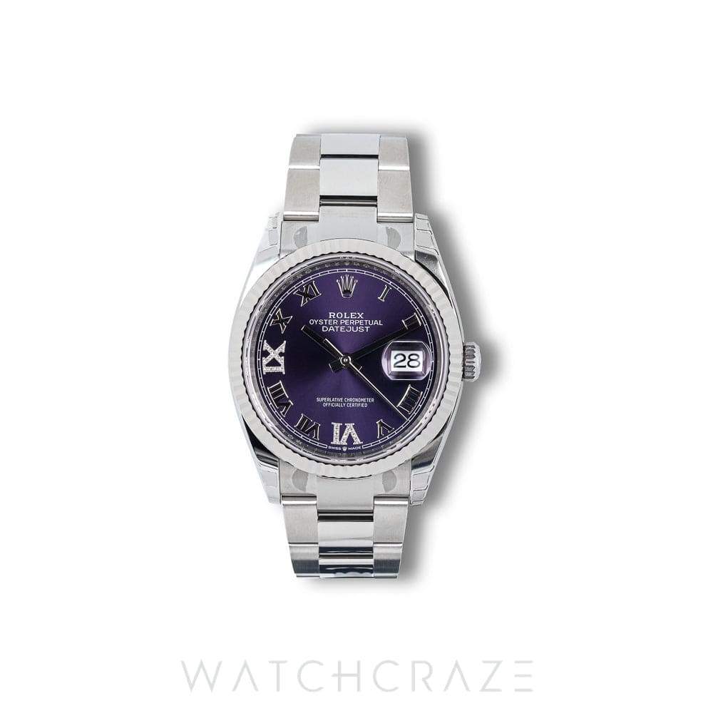 2025 ROLEX DATEJUST PURPLE ROMAN DIAL 36MM 126234