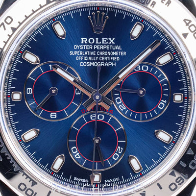 2018 ROLEX DAYTONA COSMOGRAPH WHITE GOLD BLUE DIAL 40MM 116509