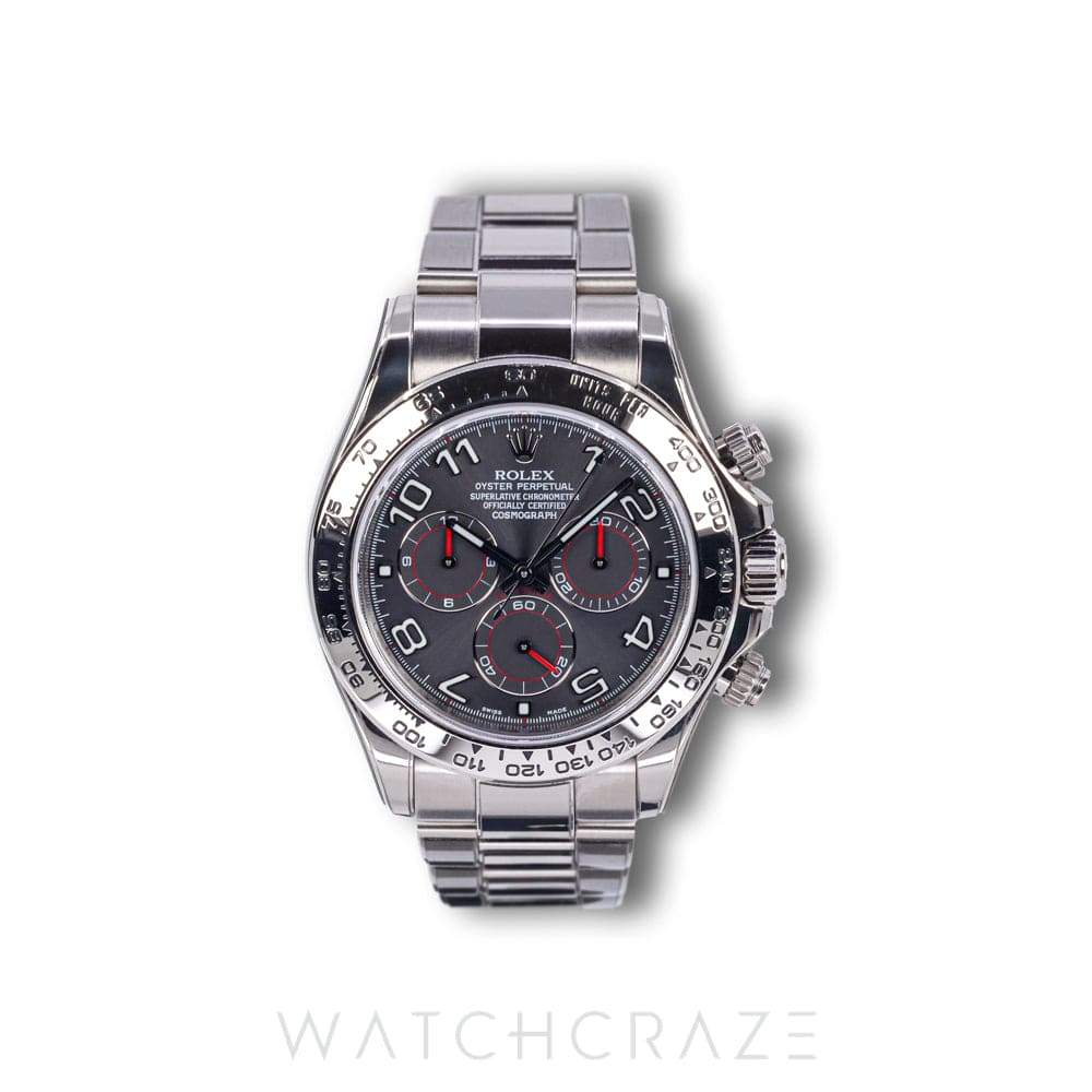 2010 ROLEX DAYTONA COSMOGRAPH WHITE GOLD SLATE RACING DIAL 40MM 116509