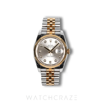 2017 ROLEX DATEJUST DIAMOND MARKER SILVER DIAL 36MM SUPER JUBILEE 116233