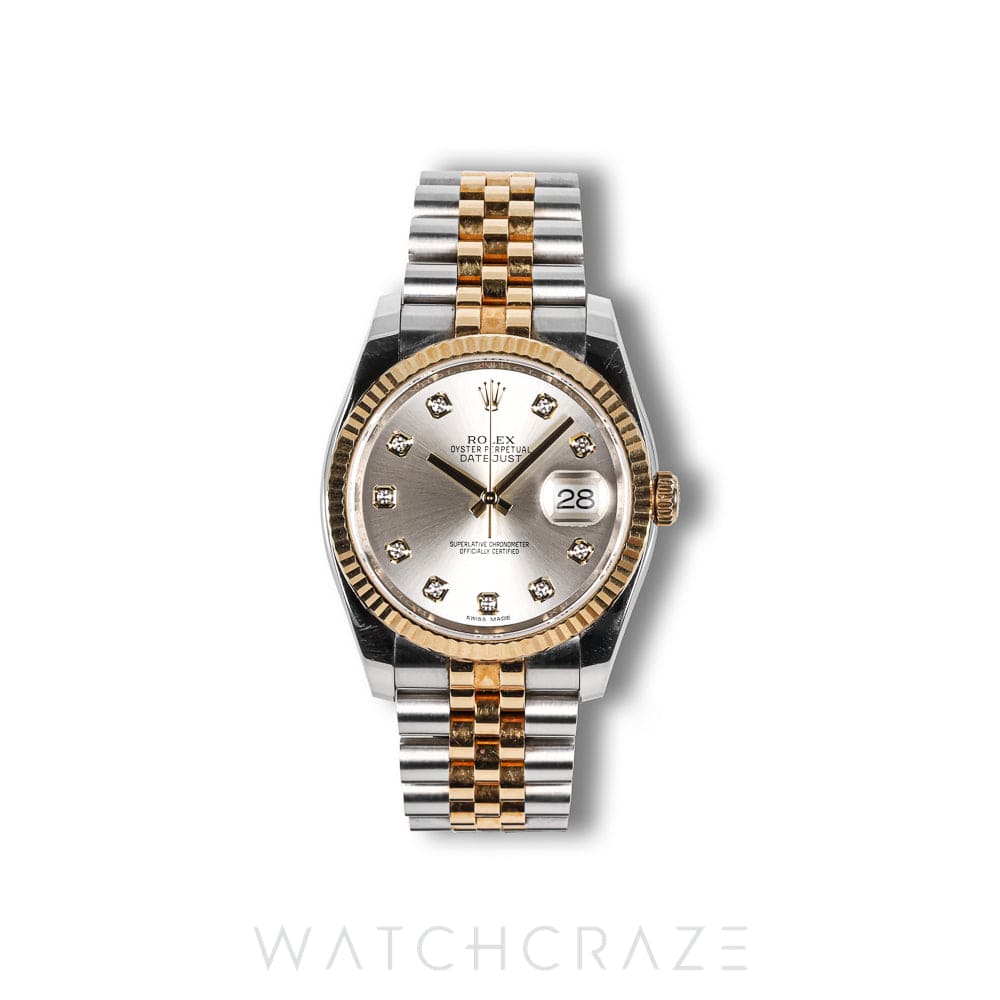 2017 ROLEX DATEJUST DIAMOND MARKER SILVER DIAL 36MM SUPER JUBILEE 116233