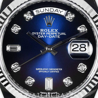 2022 ROLEX DAY-DATE WHITE GOLD BLUE DIAL DIAMOND MARKERS 36MM 128239 DAY-DATE