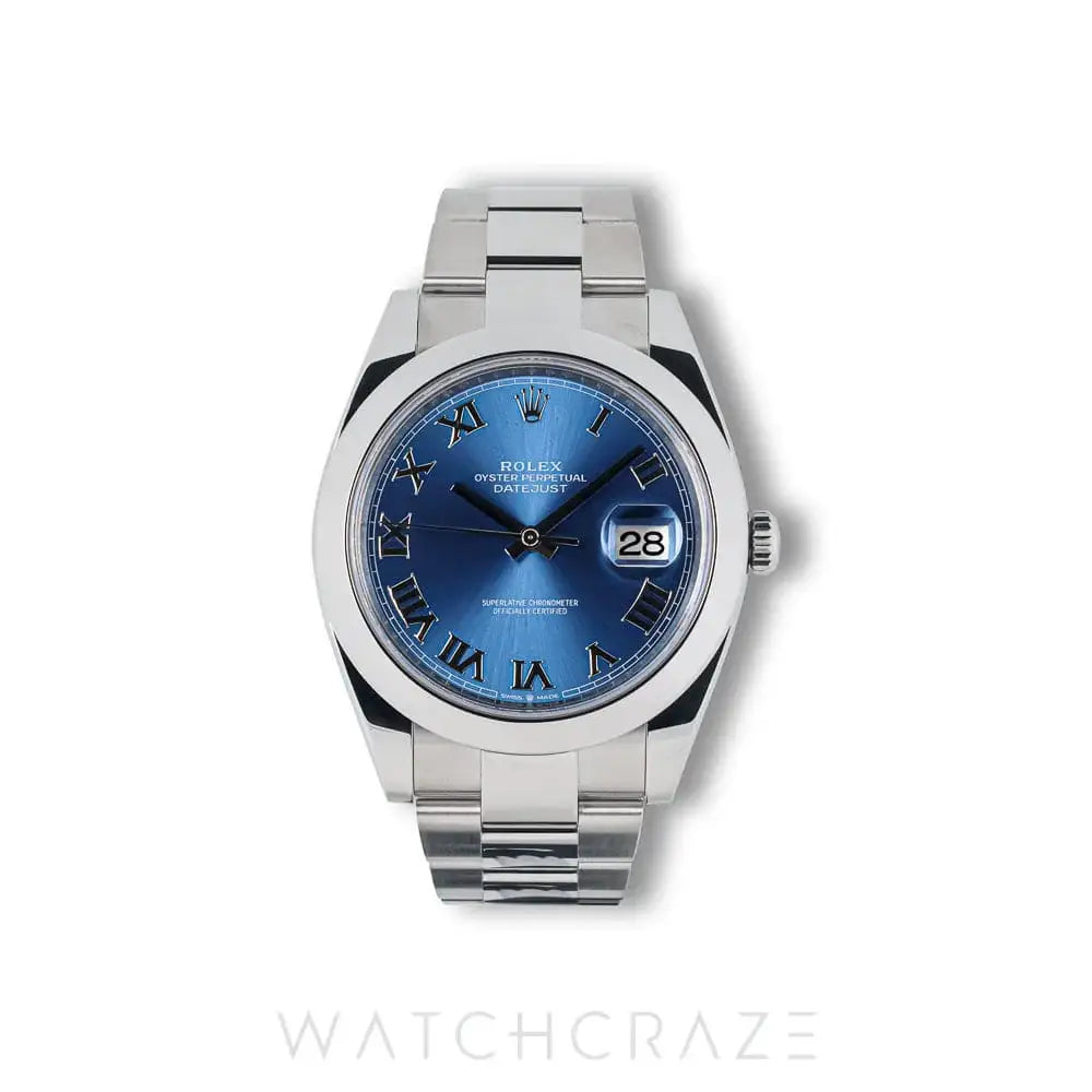 2021 ROLEX DATEJUST SMOOTH OYSTER ROMAN BLUE DIAL 41MM 126300