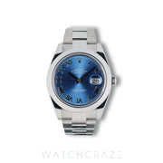 2021 ROLEX DATEJUST SMOOTH OYSTER ROMAN BLUE DIAL 41MM 126300