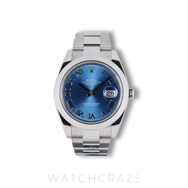 2021 ROLEX DATEJUST SMOOTH OYSTER ROMAN BLUE DIAL 41MM 126300