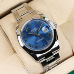 2021 ROLEX DATEJUST SMOOTH OYSTER ROMAN BLUE DIAL 41MM 126300