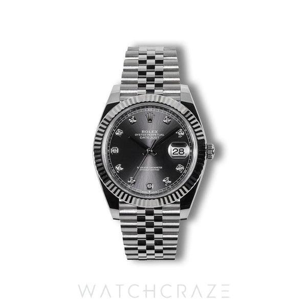 2025 ROLEX DATEJUST RHODIUM DIAL DIAMOND MARKERS 41MM 126334