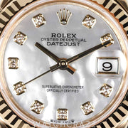2025 ROLEX LADY-DATEJUST YELLOW GOLD MOTHER OF PEARL DIAL DIAMOND MARKERS 28MM 279178