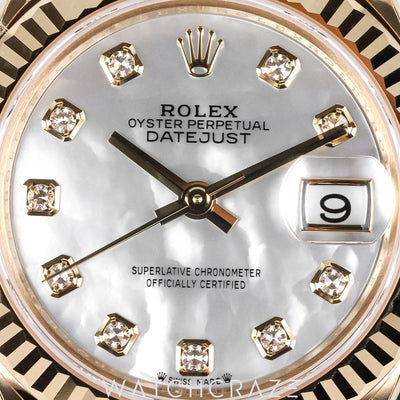 2025 ROLEX LADY-DATEJUST YELLOW GOLD MOTHER OF PEARL DIAL DIAMOND MARKERS 28MM 279178