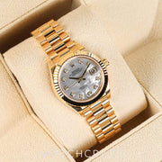 2025 ROLEX LADY-DATEJUST YELLOW GOLD MOTHER OF PEARL DIAL DIAMOND MARKERS 28MM 279178