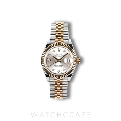 2023 ROLEX LADIES DATEJUST TWO TONE YELLOW GOLD AND STEEL SILVER STAR DIAMOND DIAL 28MM 279173