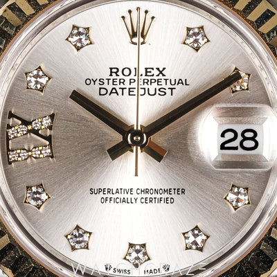 2023 ROLEX LADIES DATEJUST TWO TONE YELLOW GOLD AND STEEL SILVER STAR DIAMOND DIAL 28MM 279173