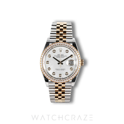 2026 ROLEX DATEJUST TWO TONE YELLOW GOLD AND STEEL MOTHER OF PEARL DIAMOND MARKERS 36MM 126283RBR