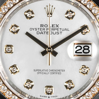 2026 ROLEX DATEJUST TWO TONE YELLOW GOLD AND STEEL MOTHER OF PEARL DIAMOND MARKERS 36MM 126283RBR