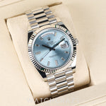2026 ROLEX DAY-DATE PLATINUM ICE BLUE BAGUETTE DIAL 40MM 228236