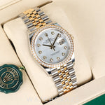 2026 ROLEX DATEJUST TWO TONE YELLOW GOLD AND STEEL MOTHER OF PEARL DIAMOND MARKERS 36MM 126283RBR