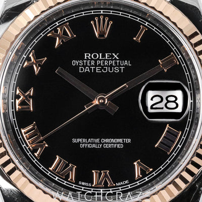 2015 ROLEX DATEJUST ROMAN BLACK DIAL 36MM 116231
